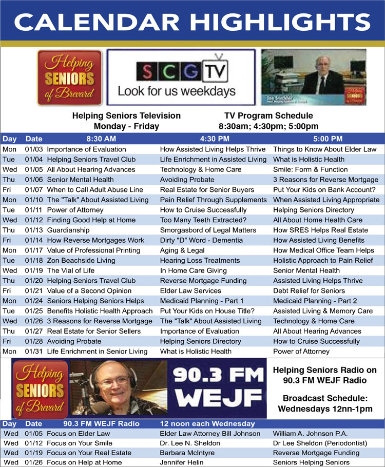 Helping Seniors TV Radio Schedule - Jan 2022