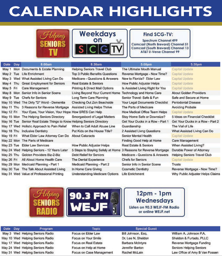 Helping Seniors TV & Radio Schedule - May 2023