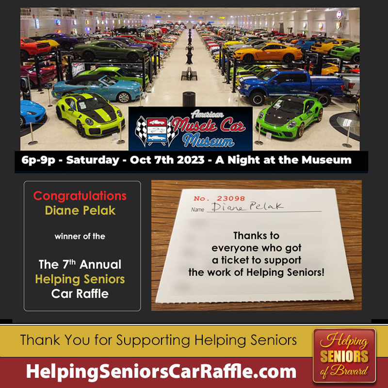 Congratulations Diane Pelak - Helping Seniors Car Raffle winner!