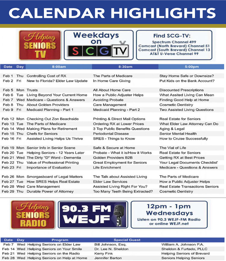 Helping Seniors February 2024 TV Radio Calendar