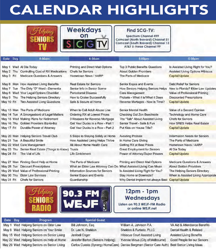 May 2024 Helping Seniors TV & Radio Schedule