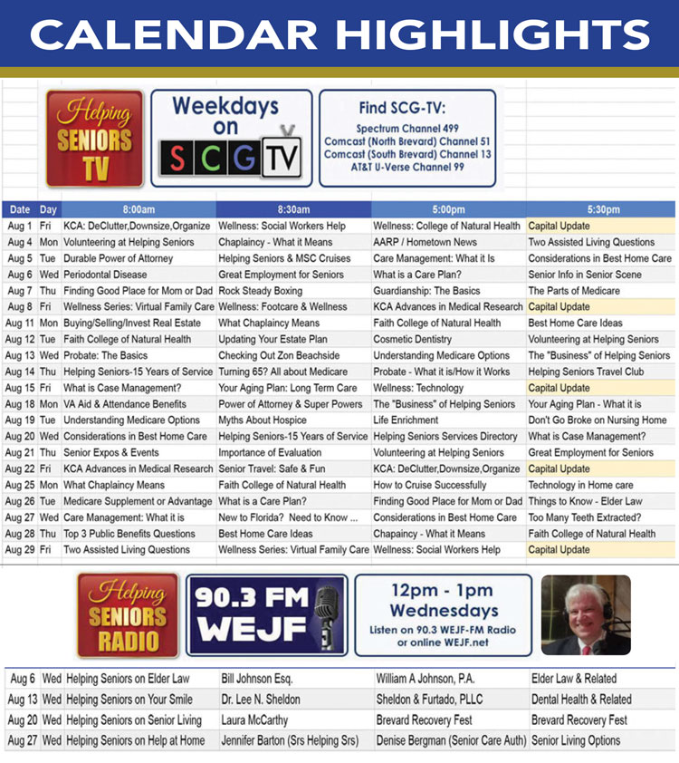 Helping Seniors TV & Radio Schedule - August 2025