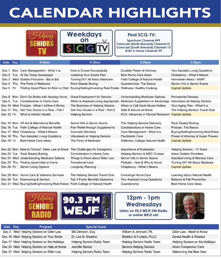 Helping Seniors TV & Radio Calendar - January 2026