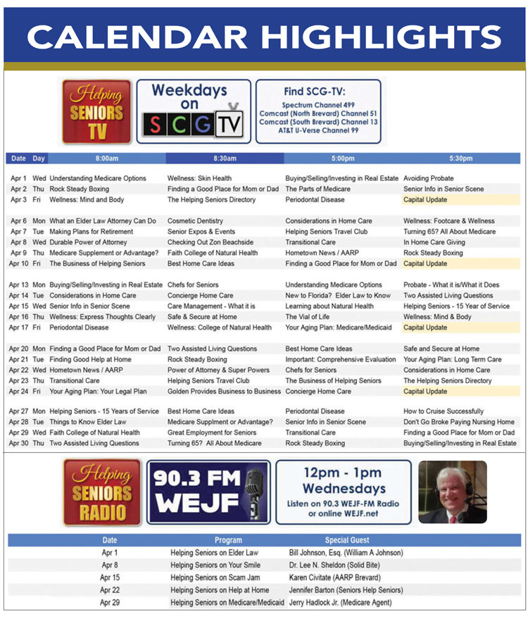Helping Seniors April 2026 TV Radio Calendar