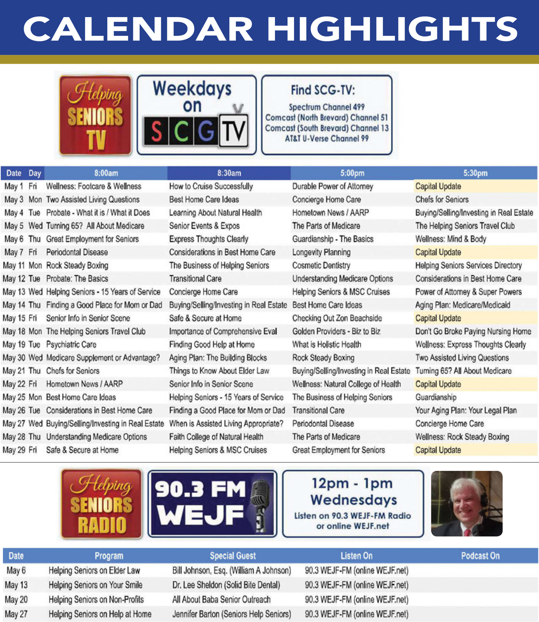 May 2026 Helping Senior TV & Radio Schedule