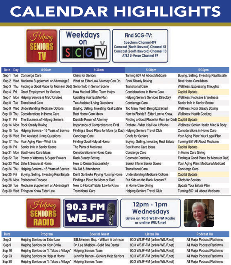 Helping Seniors Radio  & TV Calendar - September 2026