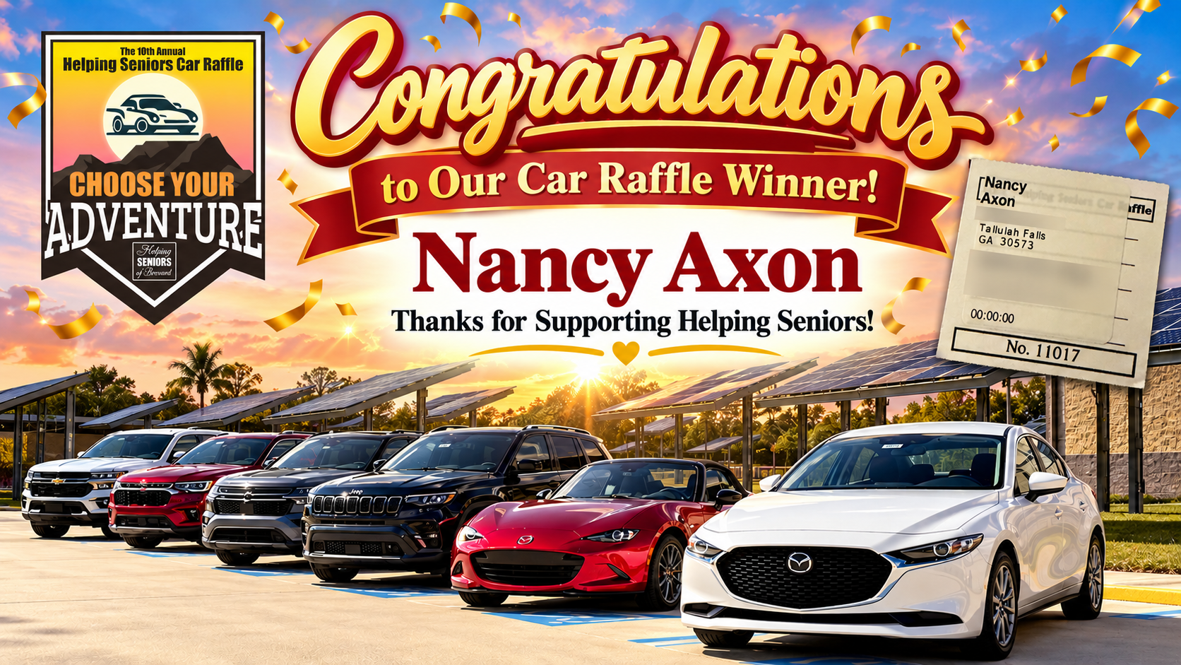 Congratulations to our 10th Annual Helping Seniors Car Raffle winner!